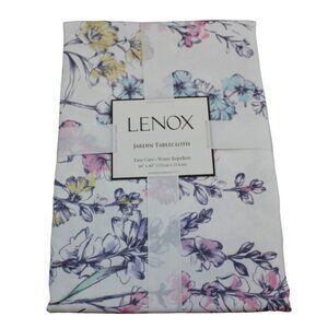 Lenox Jardin Floral Flower Tablecloth Water Repellent White Spring 60X84 NWT